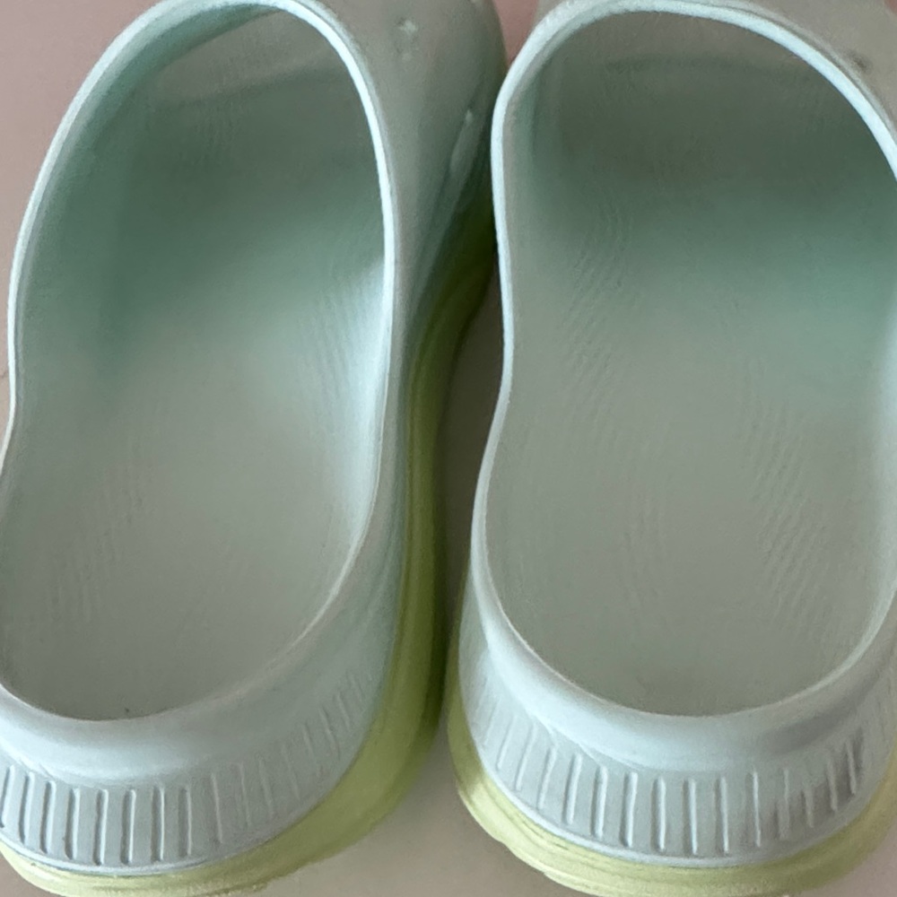 Hoka One One Light Aqua w/ Green Slide Sandals - Picture 6 of 9